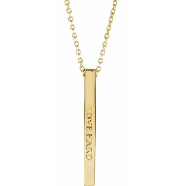 Sincerely, Springer's Yellow Gold Engravable Vertical Bar Pendant and Chain