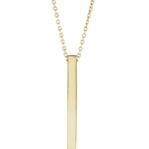 Sincerely, Springer's Yellow Gold Engravable Vertical Bar Pendant and Chain