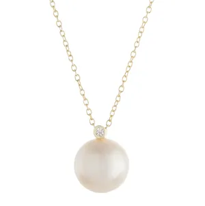 Single Pearl Pendant With CZ Necklace - Gold or Silver