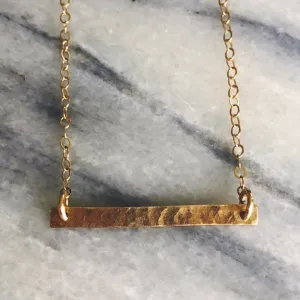 Small Hand Textured 14K Gold Fill Bar Necklace