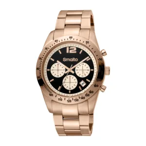 Smalto Men Watch, Rose Gold Color Case, Black Dial, Rose Gold Color Stainless Steel Metal Bracelet