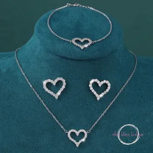 Sparkling Love Necklace, Bracelet & Earrings Set in Silver