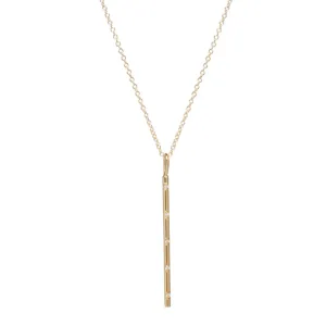 Spread Out French Bead Set Diamond Vertical Bar Pendant Necklace