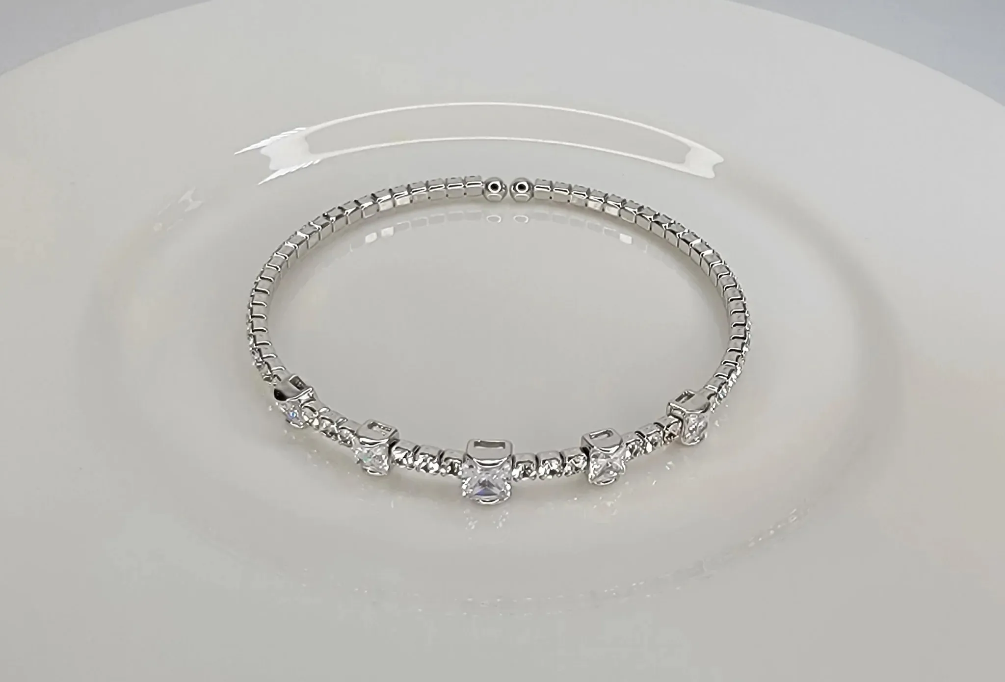 Spring Cuff Square Crystal - Silver