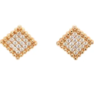 Square Beaded-Edge Pave Diamond Stud Earrings