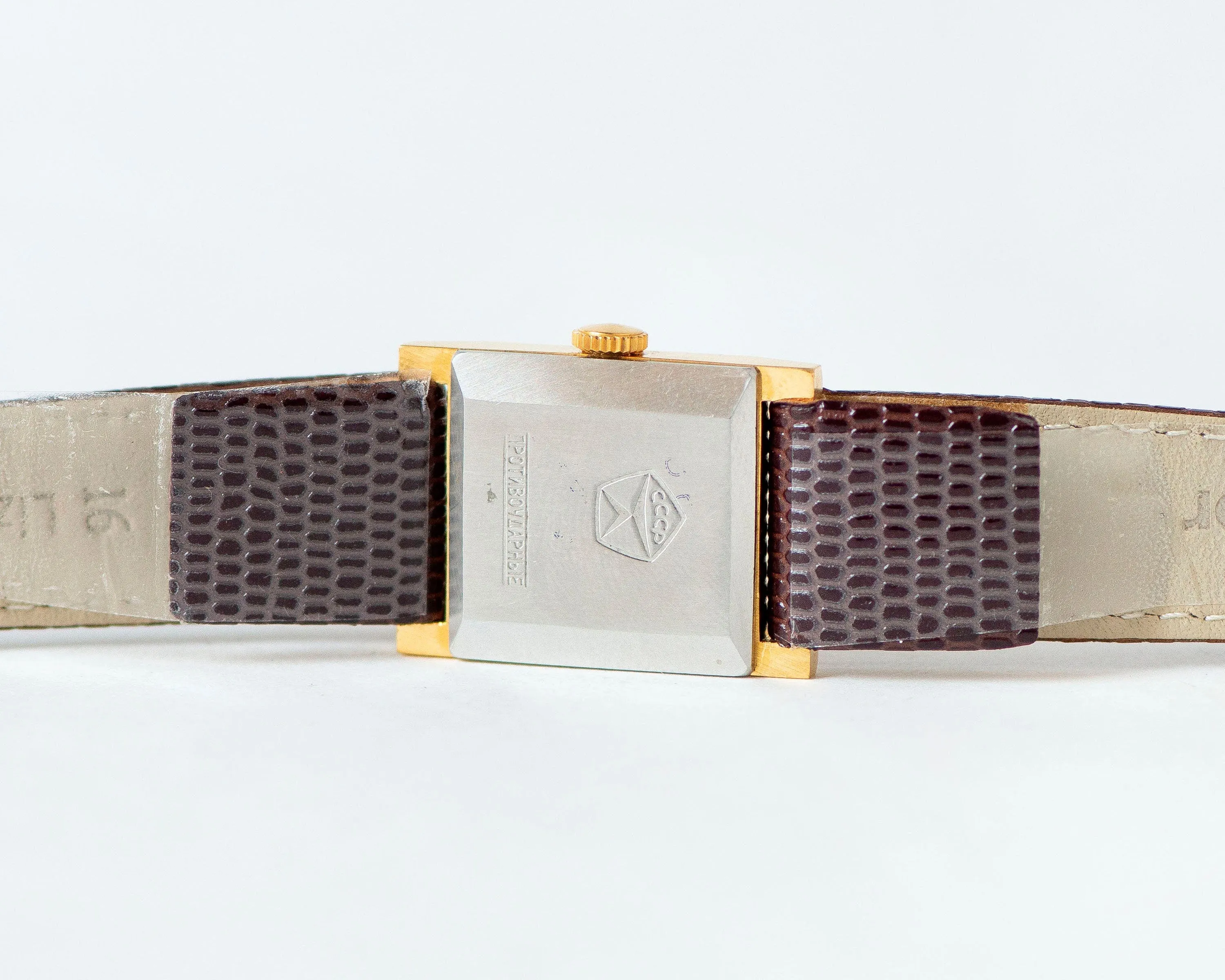 Square women watch Dawn new old stock, minimalist gold plated lady watch vintage, Arabic numerals yellow watch gift new premium leather band