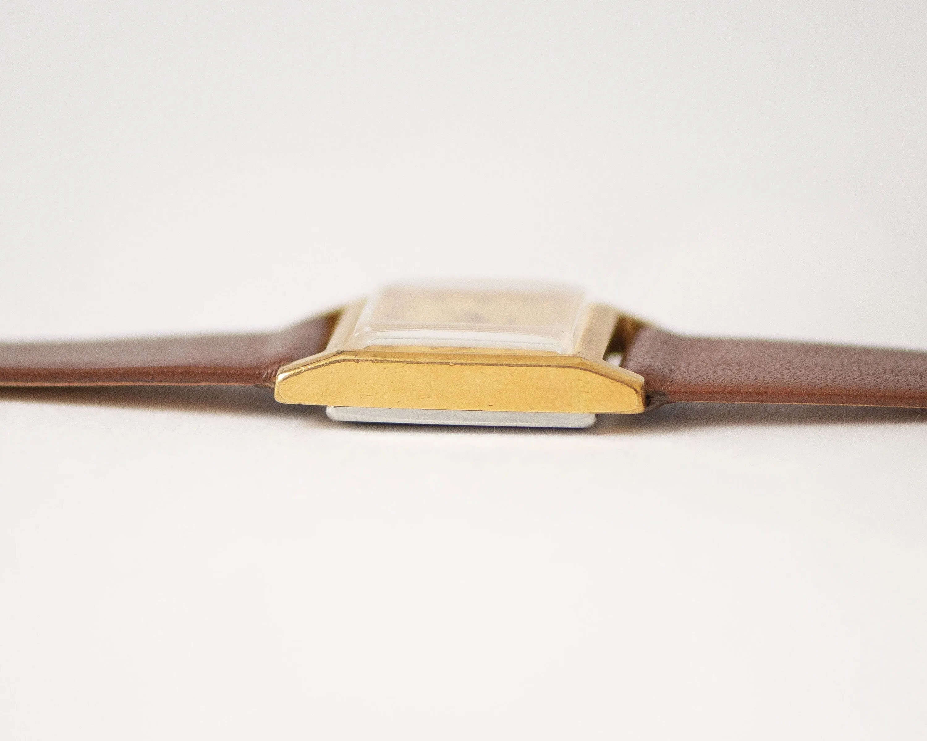 Square women watch geometric minimalism Dawn, vintage gold plated timepiece, women's wrist accessory tiny watch unique gift, leather strap