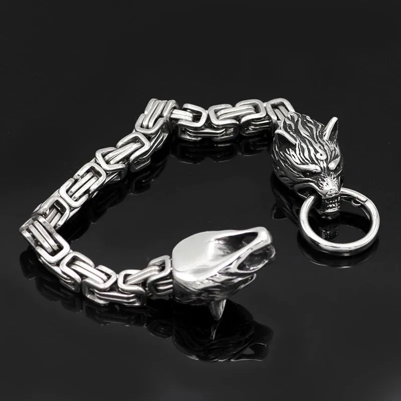 Stainless Steel Viking Wolf Head Men's Bracelet