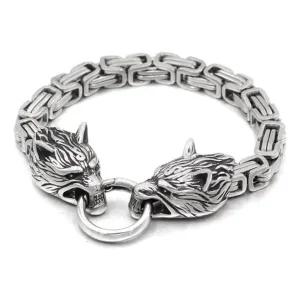 Stainless Steel Viking Wolf Head Men's Bracelet