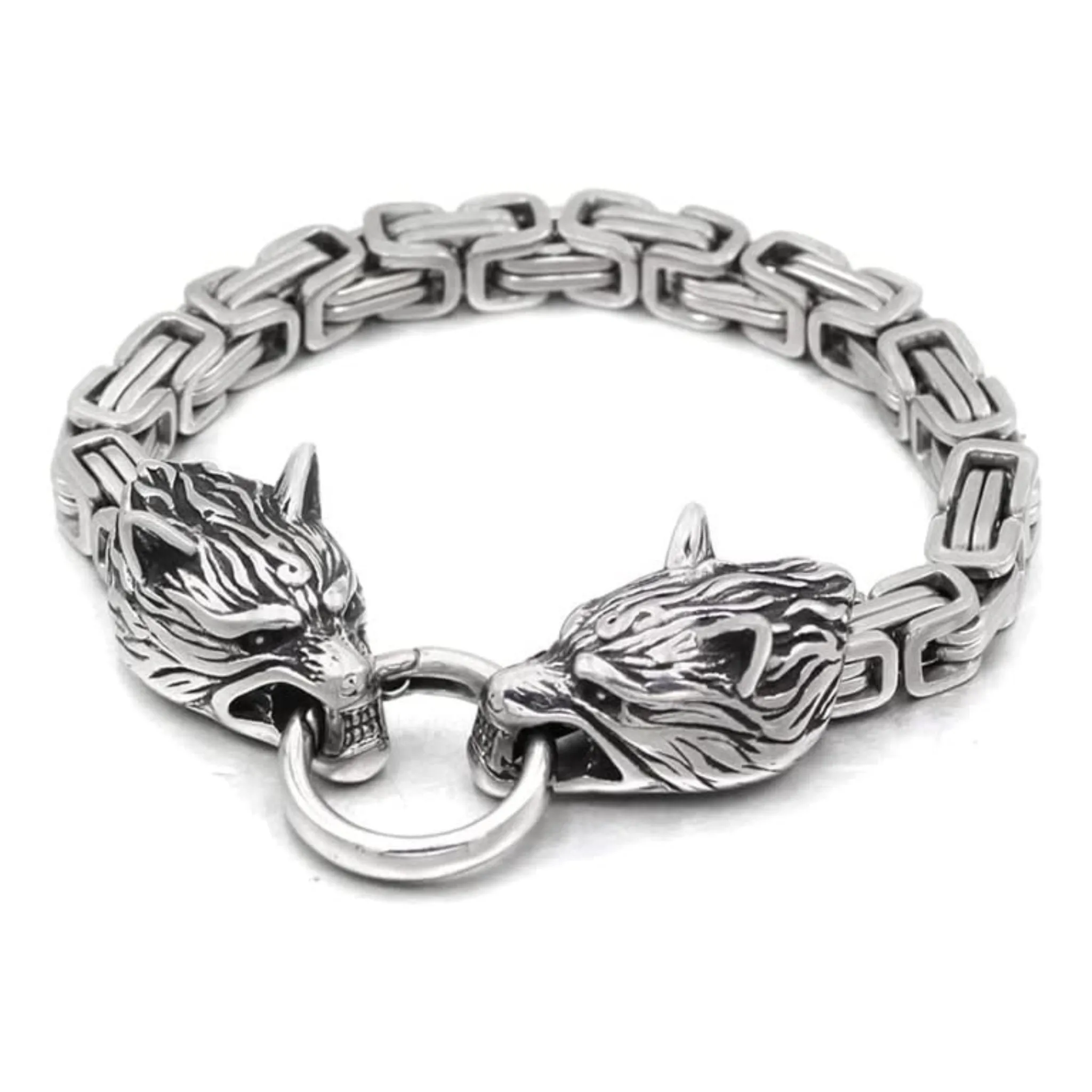 Stainless Steel Viking Wolf Head Men's Bracelet