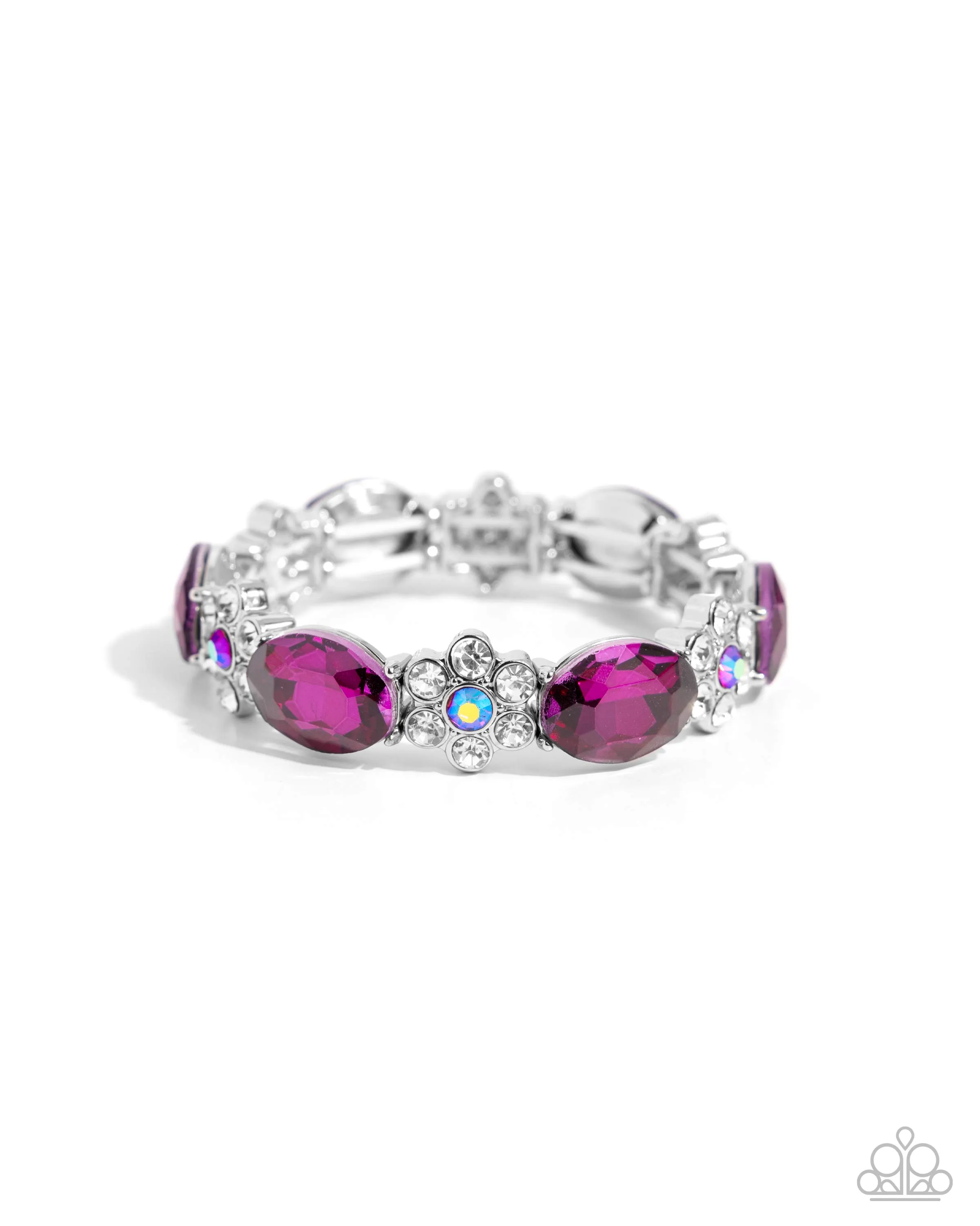 Staycation Sparkle - Pink - Oval Rhinestone and White Rhinestone Flower Paparazzi Stretchy Bracelet