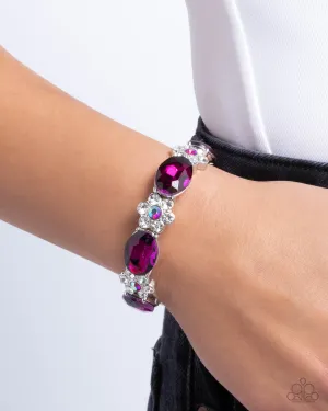 Staycation Sparkle - Pink - Oval Rhinestone and White Rhinestone Flower Paparazzi Stretchy Bracelet