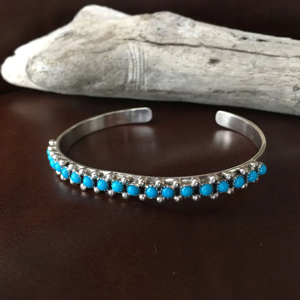 Sterling Natural Sleeping Beauty Turquoise Cuff Bracelet Signed Paul Livingston