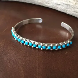 Sterling Natural Sleeping Beauty Turquoise Cuff Bracelet Signed Paul Livingston