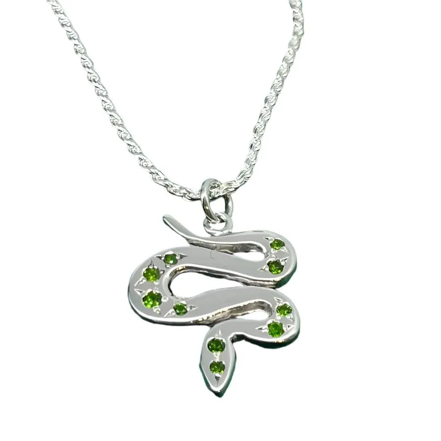 Sterling Silver & Tsavorites Serpent Pendant