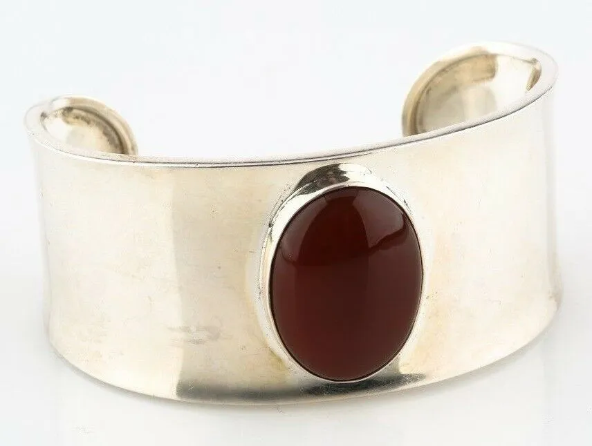 STERLING SILVER AND CARNELIAN CUFF BRACELET, MADE IN MEXICO