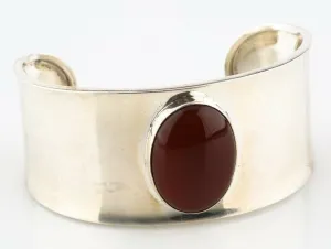 STERLING SILVER AND CARNELIAN CUFF BRACELET, MADE IN MEXICO