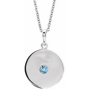 Sterling Silver Aquamarine Disc 16-18" Necklace