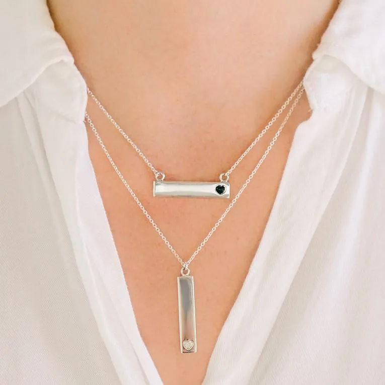 Sterling Silver Bar Pendant Necklace with Heart Everence Inlay