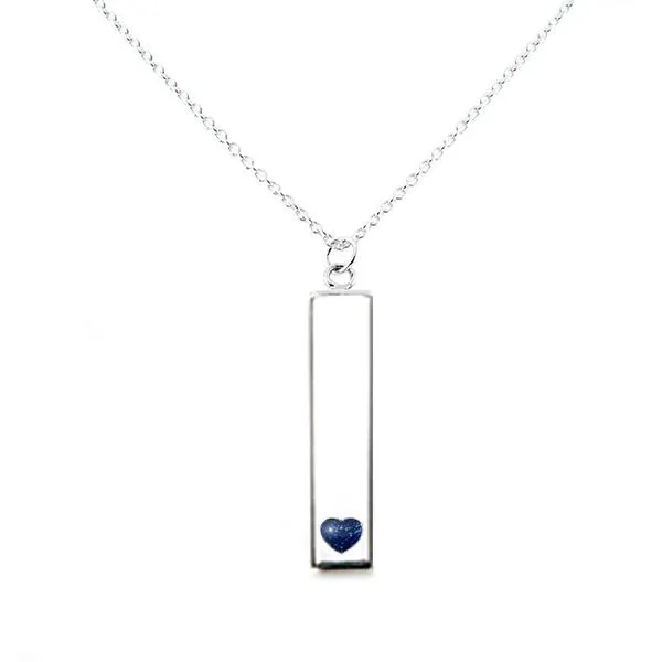 Sterling Silver Bar Pendant Necklace with Heart Everence Inlay
