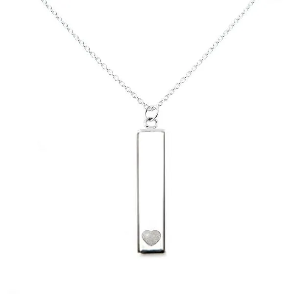 Sterling Silver Bar Pendant Necklace with Heart Everence Inlay