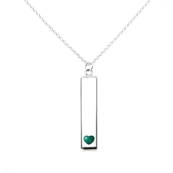 Sterling Silver Bar Pendant Necklace with Heart Everence Inlay