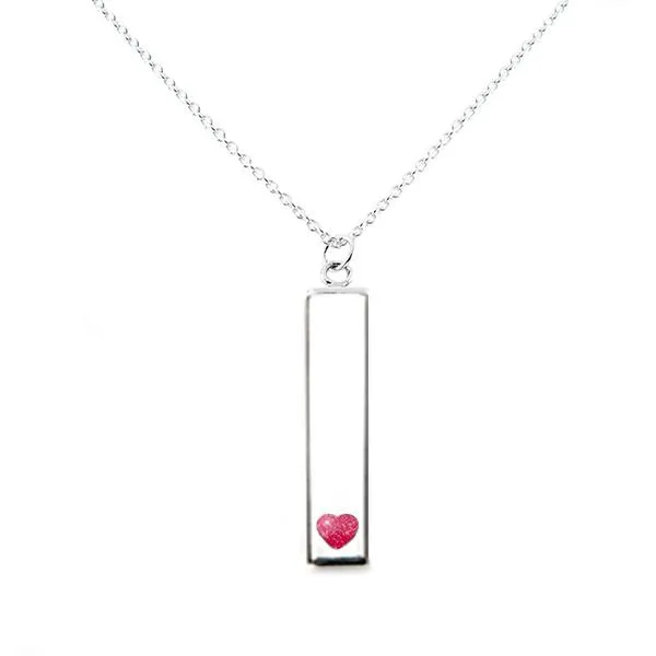 Sterling Silver Bar Pendant Necklace with Heart Everence Inlay