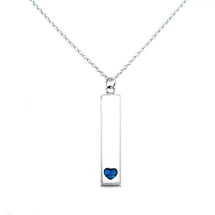 Sterling Silver Bar Pendant Necklace with Heart Everence Inlay