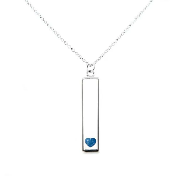 Sterling Silver Bar Pendant Necklace with Heart Everence Inlay