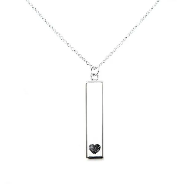 Sterling Silver Bar Pendant Necklace with Heart Everence Inlay