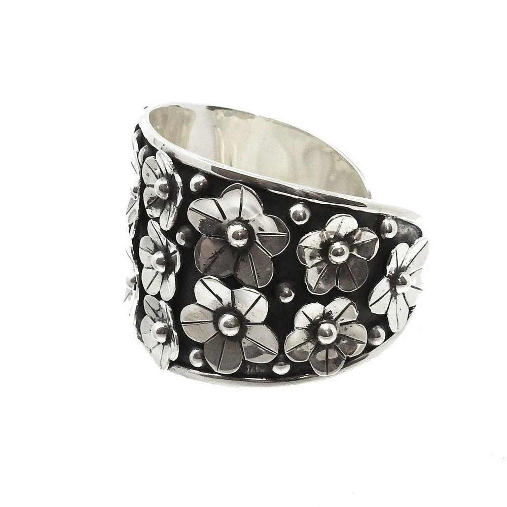 Sterling Silver Cuff with Floral Design