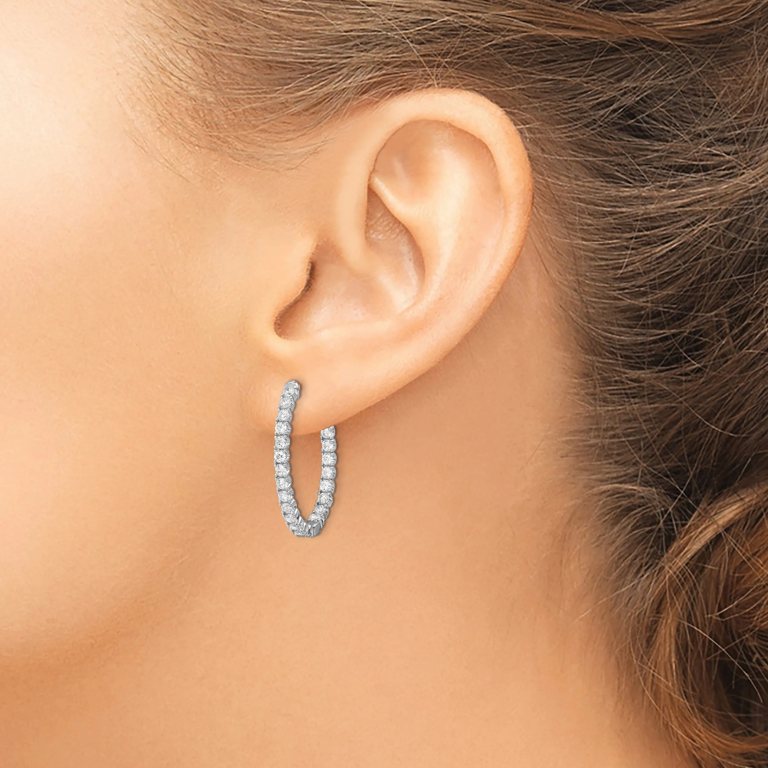Sterling Silver CZ Oval Hoop Earrings