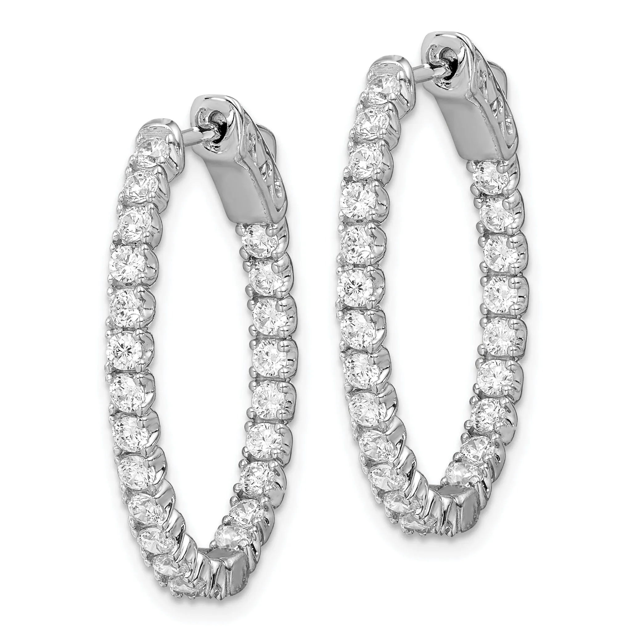 Sterling Silver CZ Oval Hoop Earrings