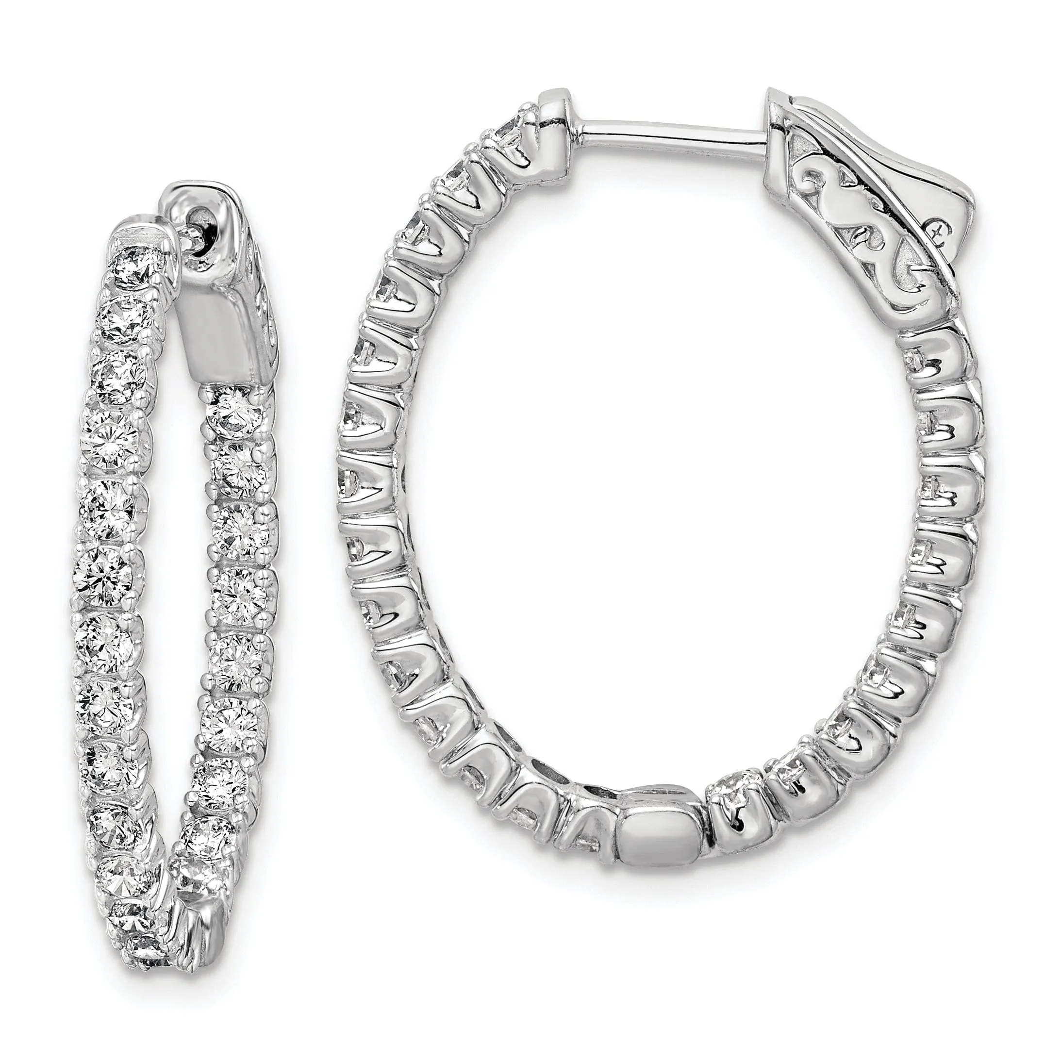 Sterling Silver CZ Oval Hoop Earrings