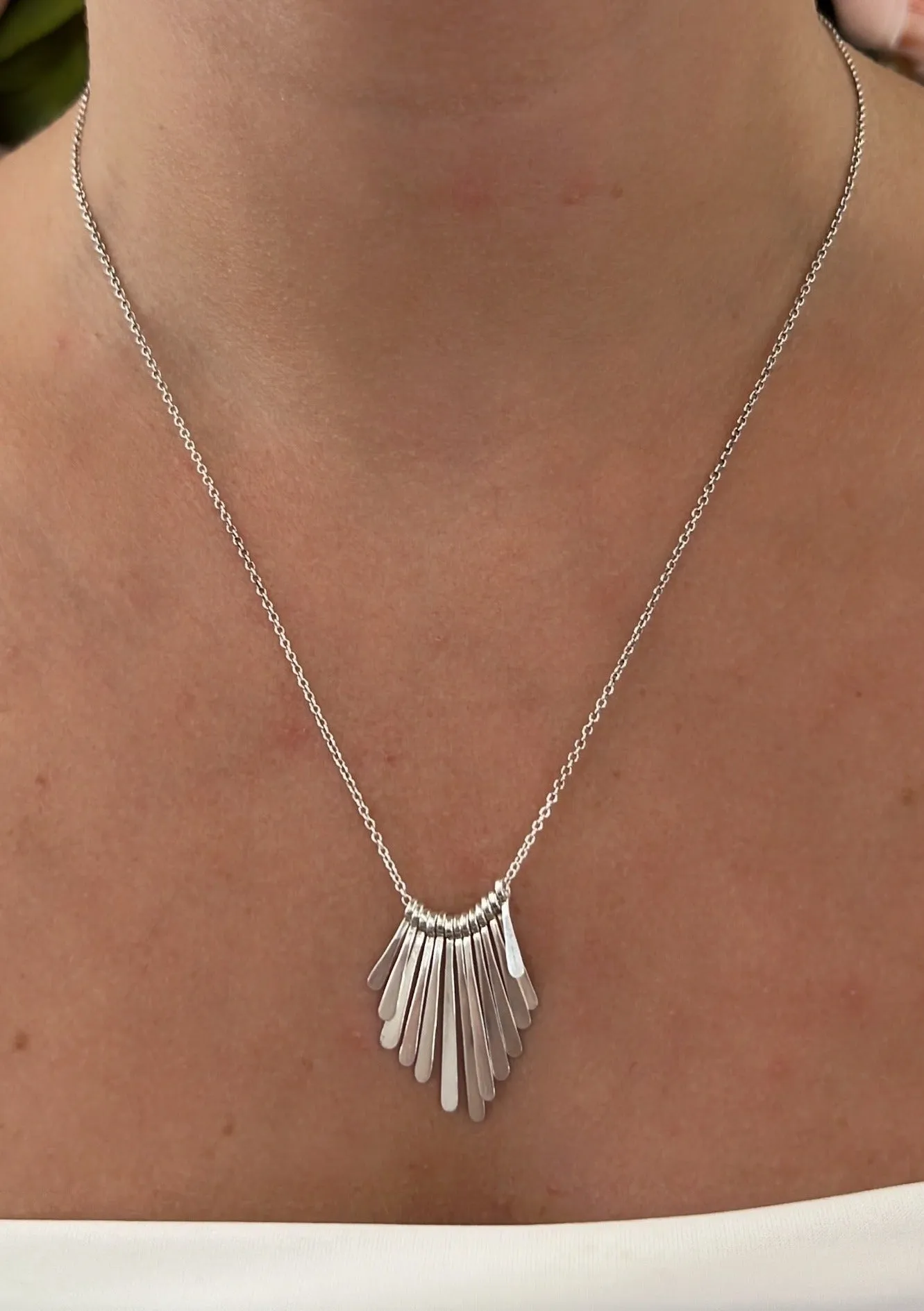 Sterling Silver Graduated Bar Fan Pendant Necklace