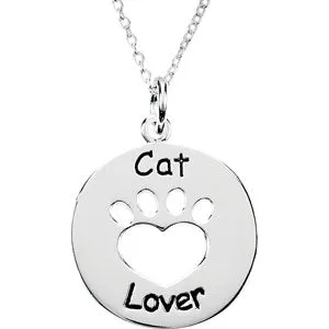 Sterling Silver Heart U Back™ Cat Lover Paw 18" Necklace