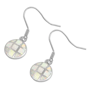 Sterling Silver High Polish Mosaic Waffle Lattice Earrings White Synthetic Opal