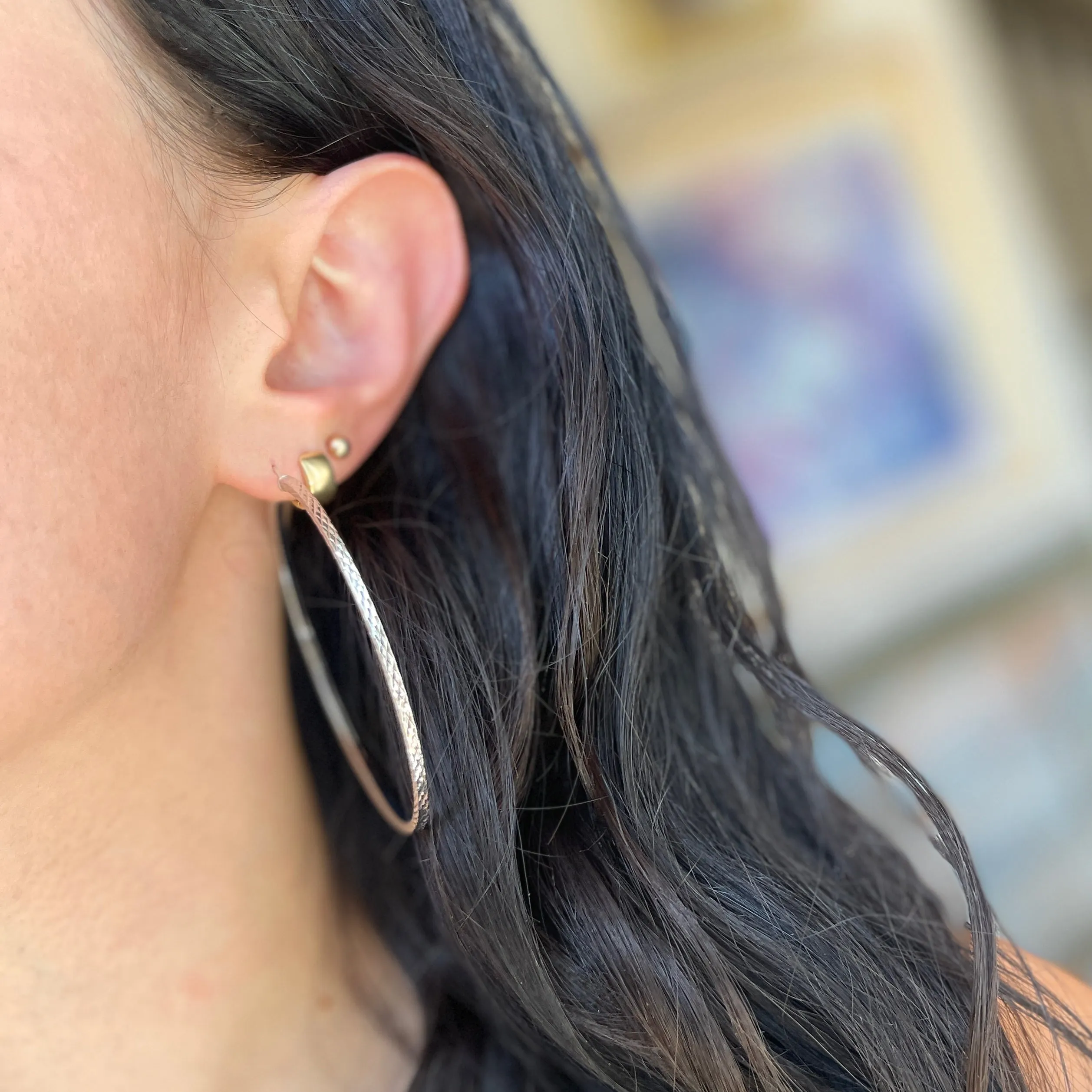 Sterling Silver Polished   Diamond-Cut Square Tube Hoop Earrings 60mm