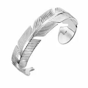 Sterling Silver Solid Feather Cuff Bangle