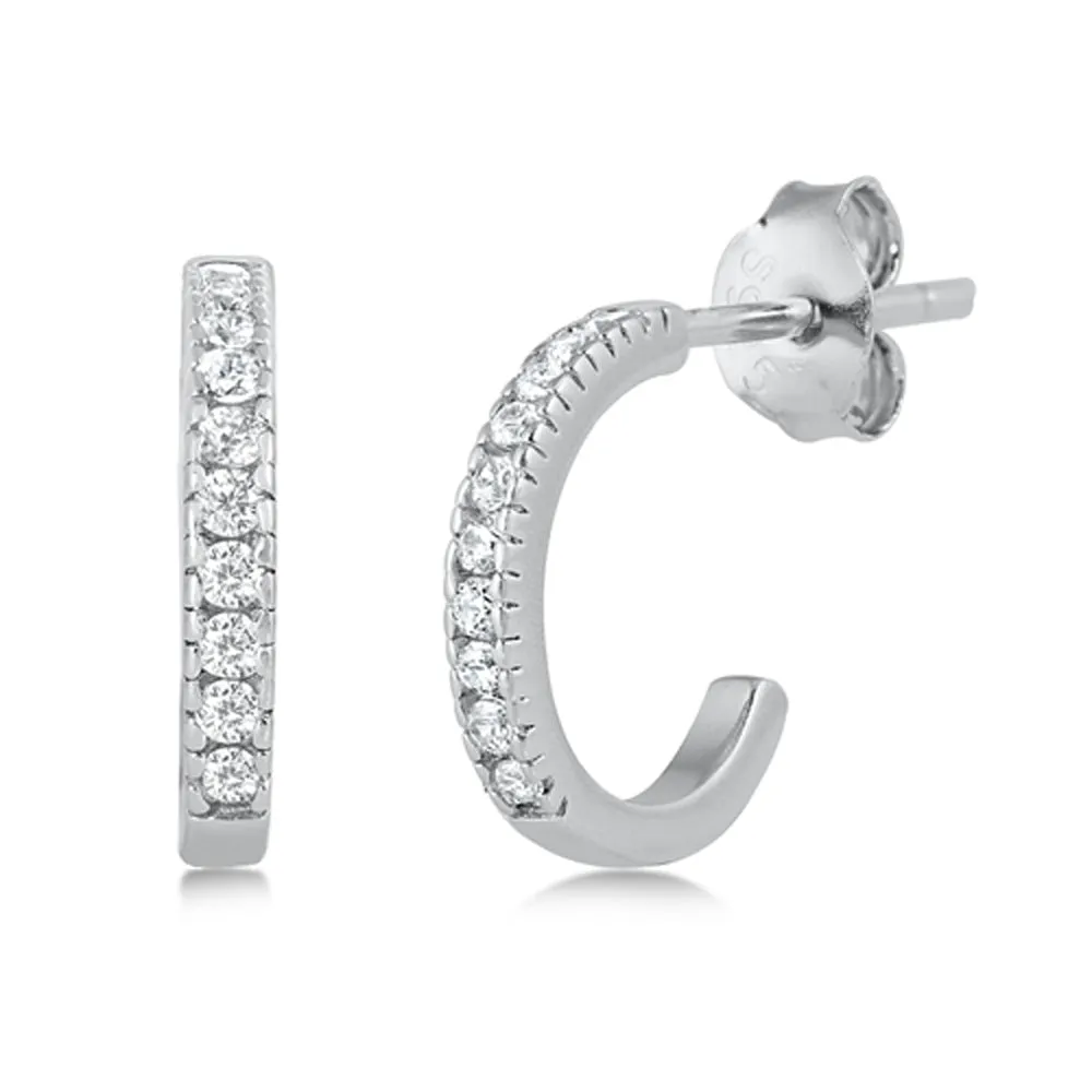 Sterling Silver Studded Hoop Cluster Eternity Halo Elegant Earrings 925 New