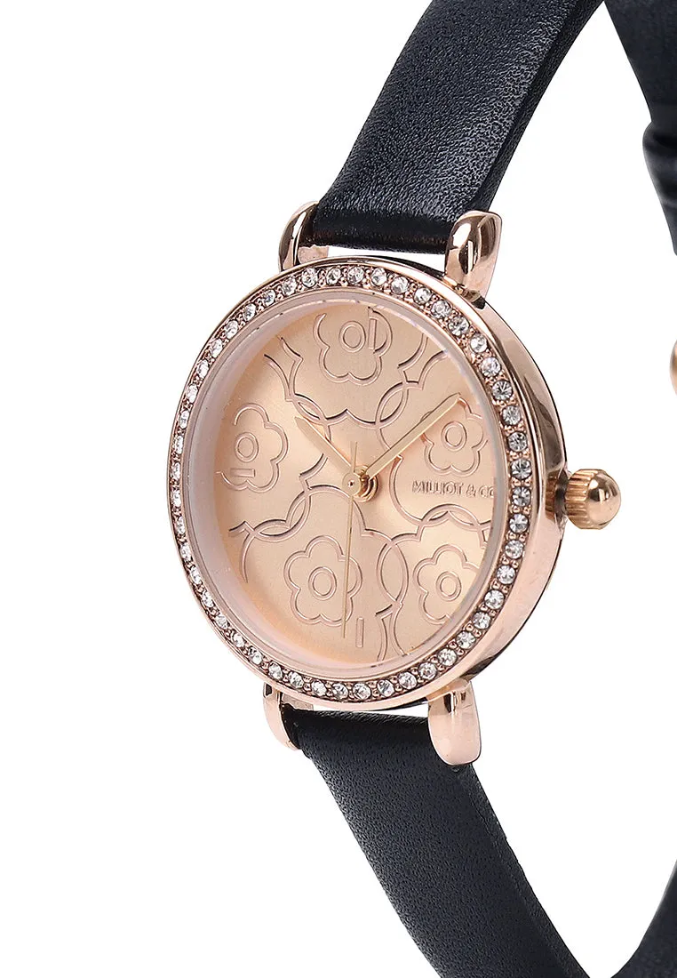 Suane Rose Gold  Leather  Watch (Black)