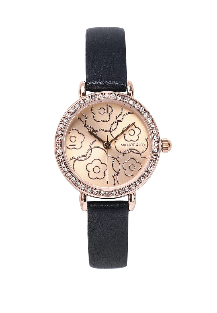 Suane Rose Gold  Leather  Watch (Black)