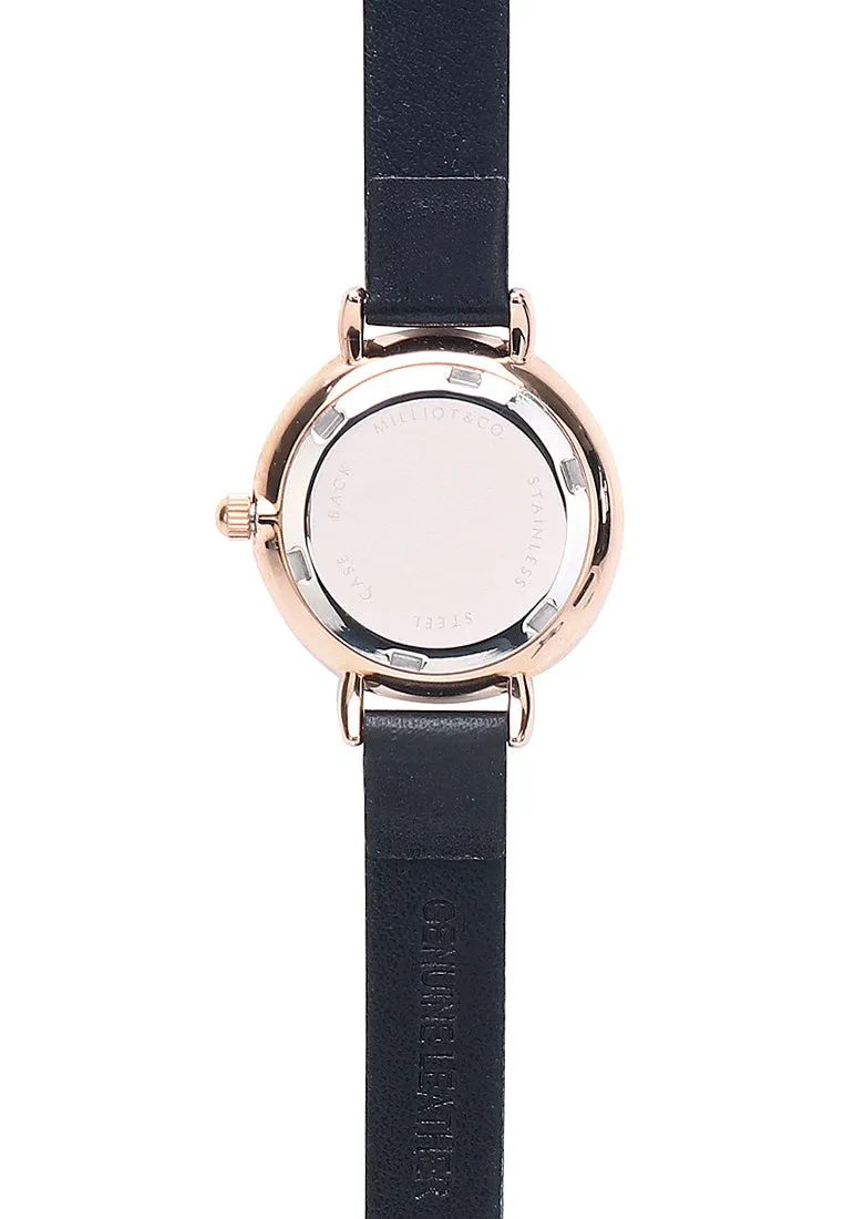 Suane Rose Gold  Leather  Watch (Black)