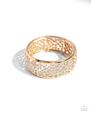 Subtly Scattered - Gold - White Rhinestone Paparazzi Stretchy Bracelet