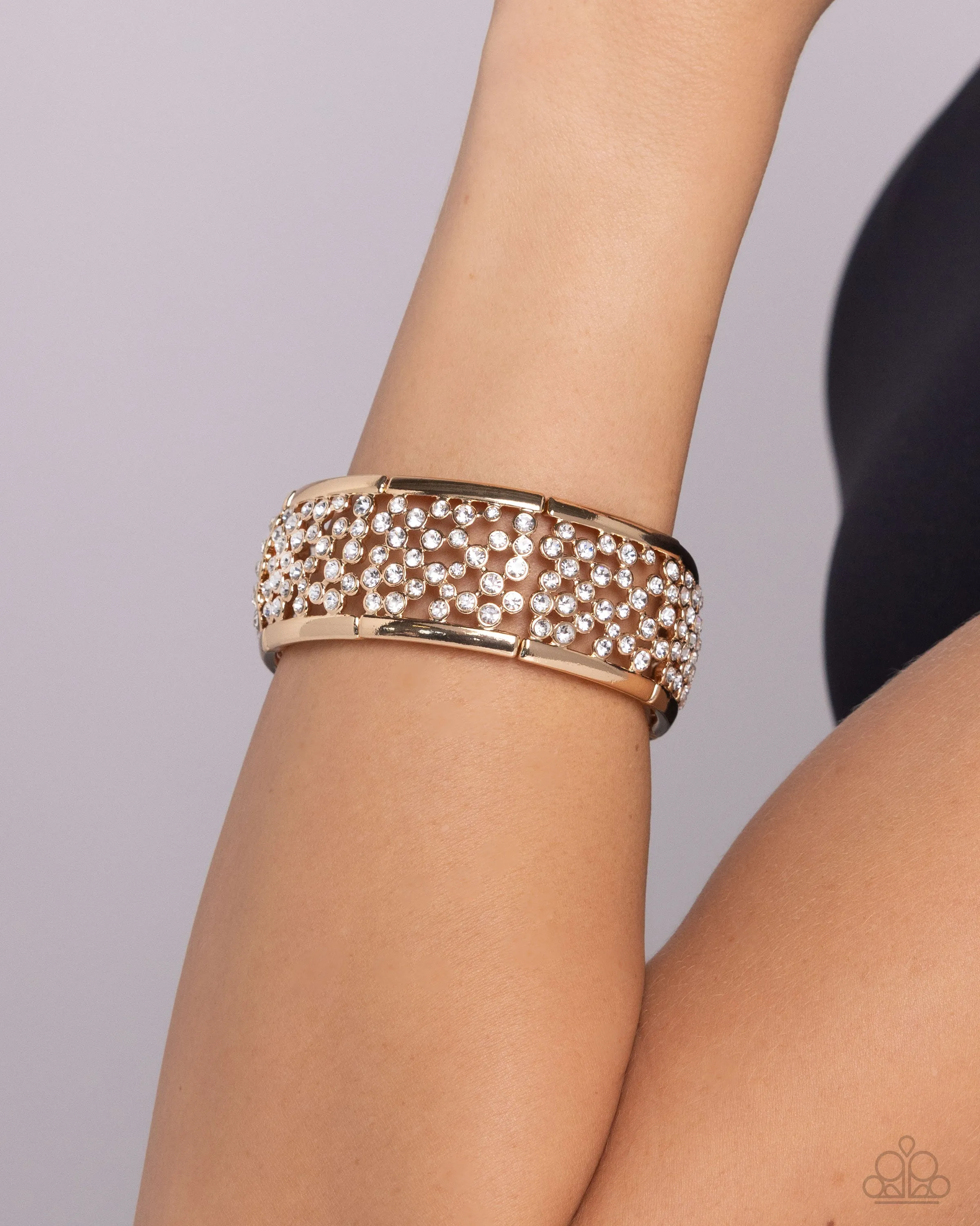 Subtly Scattered - Gold - White Rhinestone Paparazzi Stretchy Bracelet