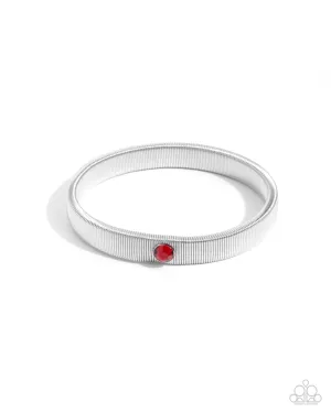 Surprising Solo - Red - Rhinestone Silver Band Paparazzi Stretchy Bracelet