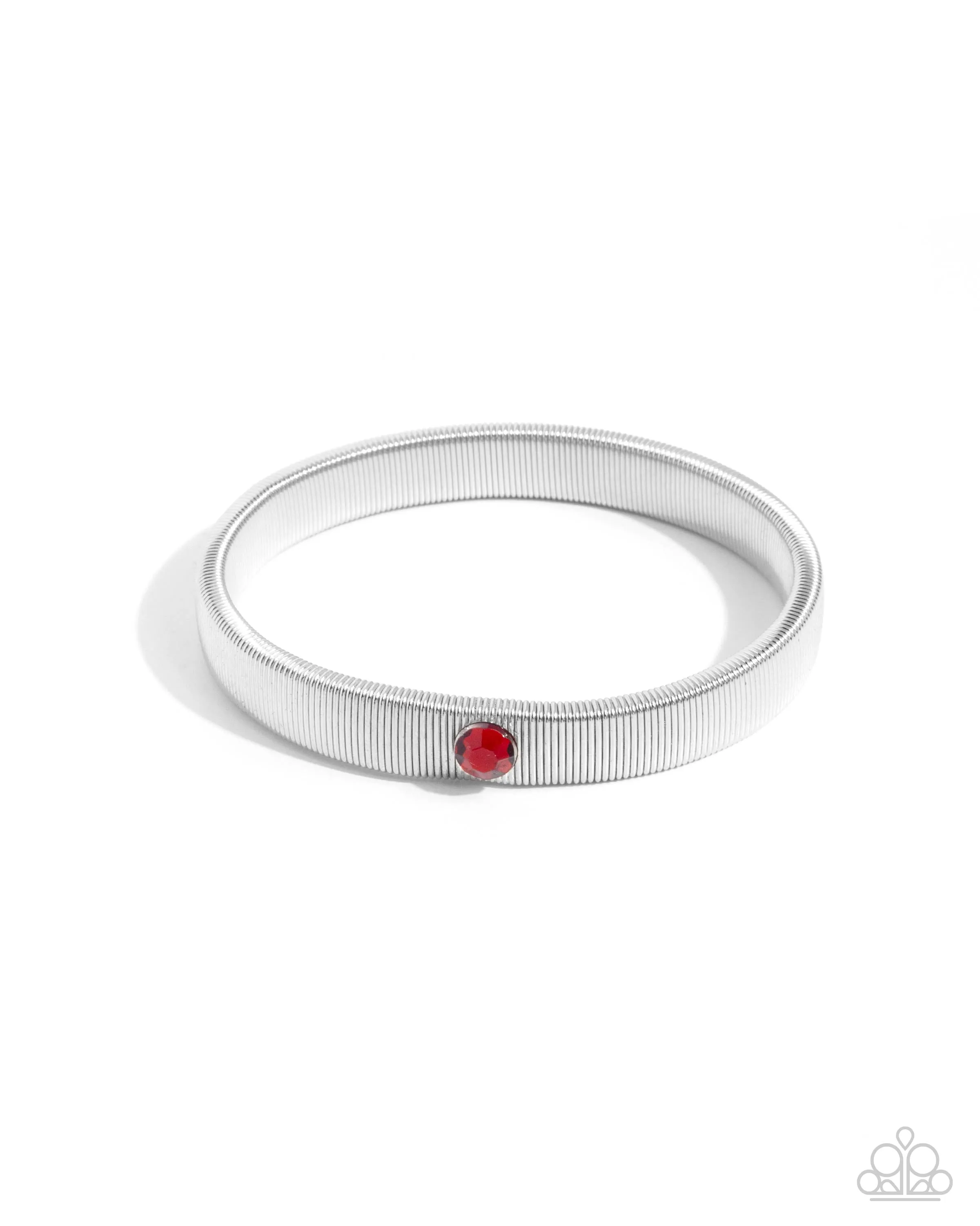 Surprising Solo - Red - Rhinestone Silver Band Paparazzi Stretchy Bracelet