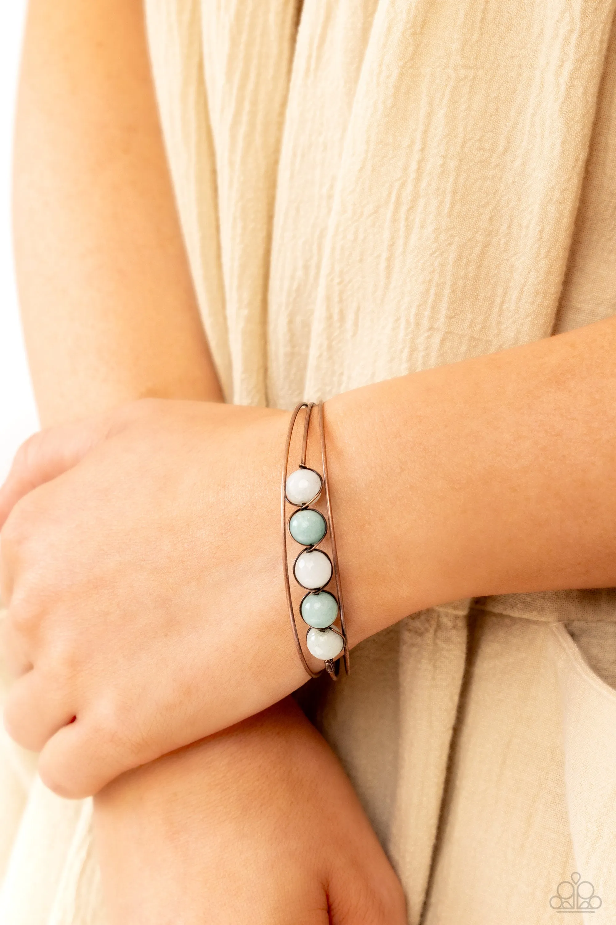 Suspended Symmetry - Copper (Light Blue Stone) Bracelet