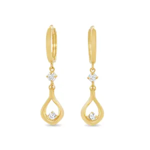 Swirl Hoop Drop Earrings with Cubic Zirconia in 9ct Yellow Gold