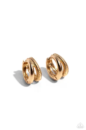 Textured Tremolo - Gold - Textured Paparazzi Hinge Hoop Earrings